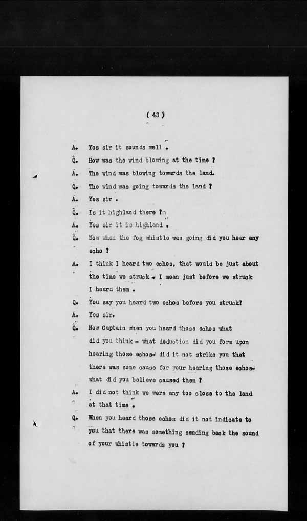 Wrecks, Casualties and Salvage - Formal Investigations - S.S. AOTEA