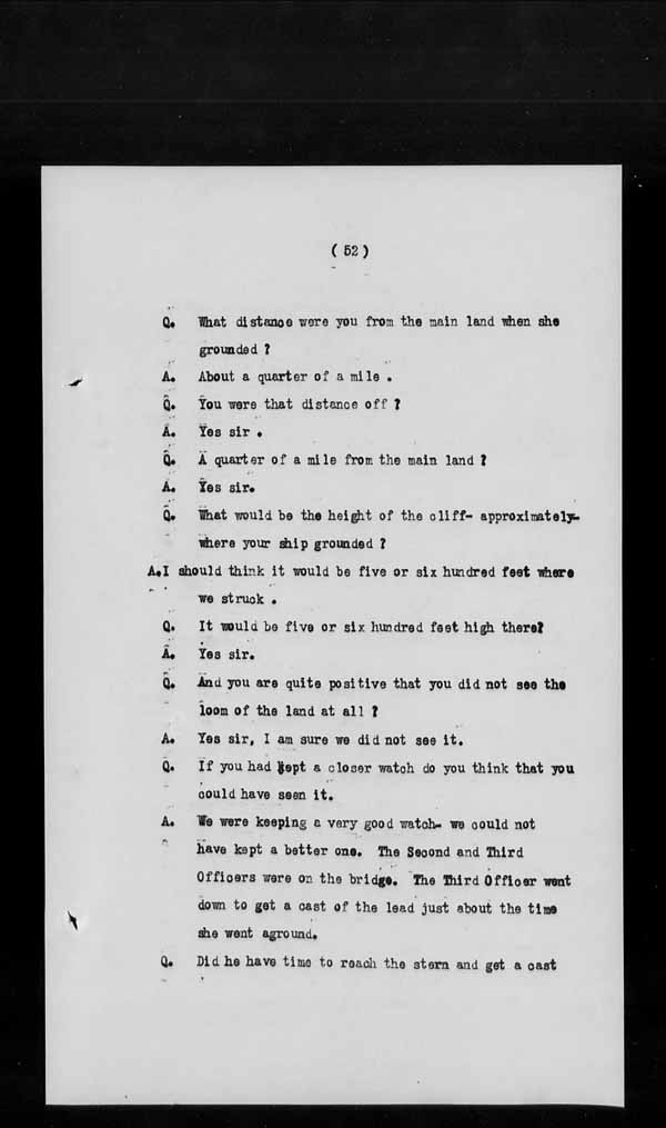 Wrecks, Casualties and Salvage - Formal Investigations - S.S. AOTEA