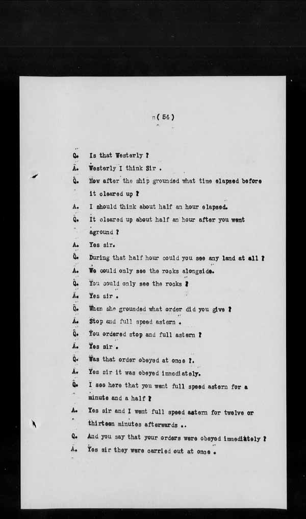 Wrecks, Casualties and Salvage - Formal Investigations - S.S. AOTEA