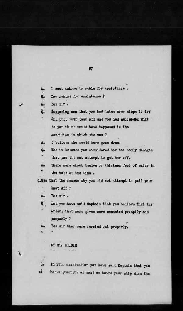 Wrecks, Casualties and Salvage - Formal Investigations - S.S. AOTEA