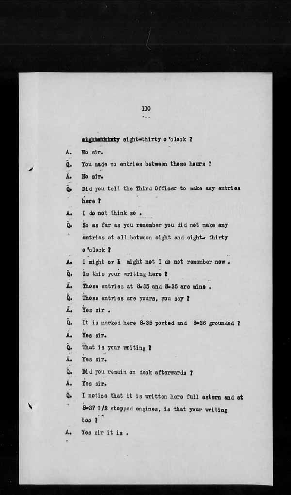 Wrecks, Casualties and Salvage - Formal Investigations - S.S. AOTEA