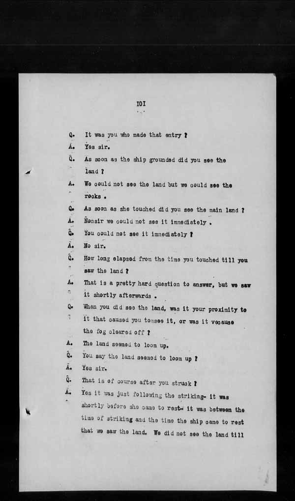 Wrecks, Casualties and Salvage - Formal Investigations - S.S. AOTEA