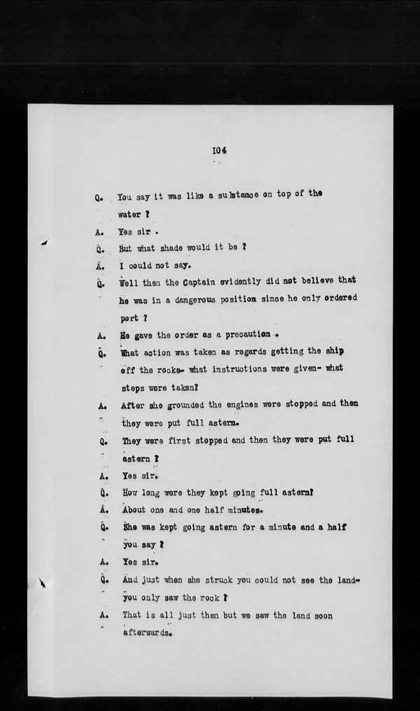 Wrecks, Casualties and Salvage - Formal Investigations - S.S. AOTEA