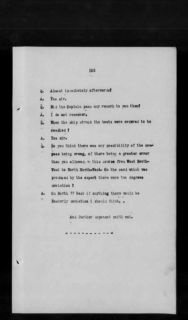 Wrecks, Casualties and Salvage - Formal Investigations - S.S. AOTEA