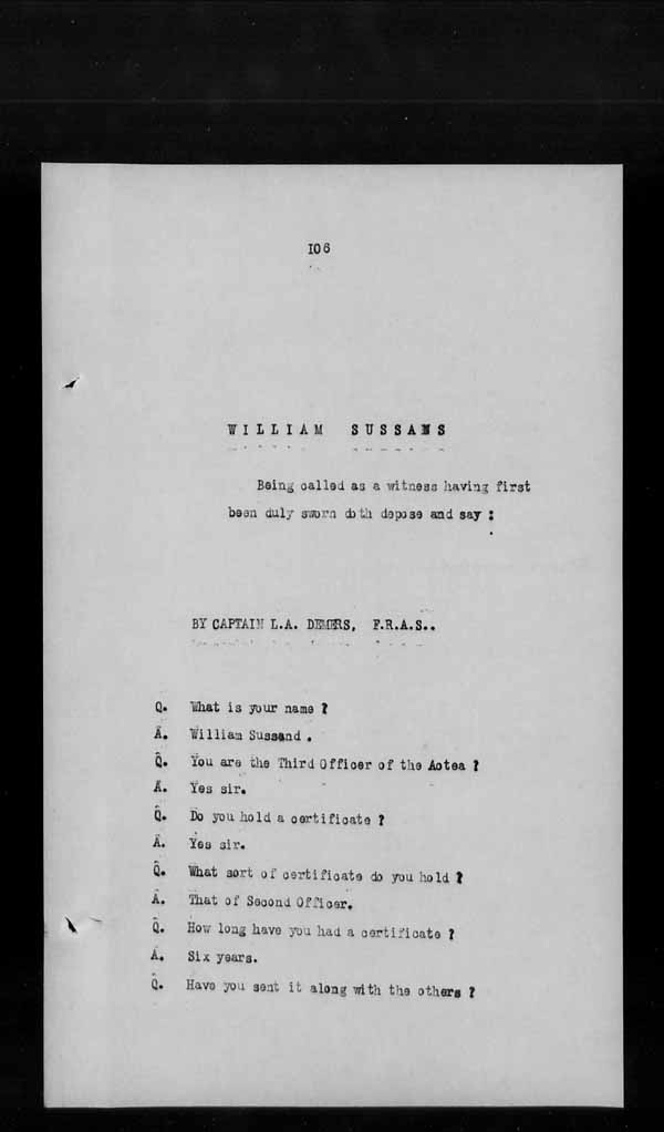 Wrecks, Casualties and Salvage - Formal Investigations - S.S. AOTEA