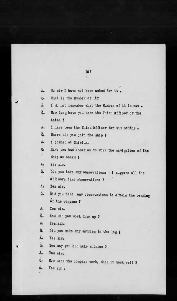 Wrecks, Casualties and Salvage - Formal Investigations - S.S. AOTEA