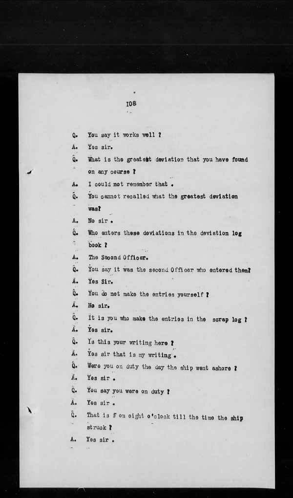 Wrecks, Casualties and Salvage - Formal Investigations - S.S. AOTEA