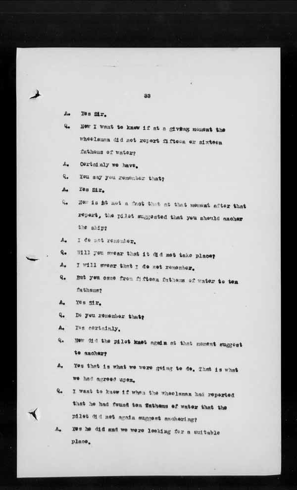 Wrecks, Casualties and Salvage - Formal Investigations - S.S. URANIA
