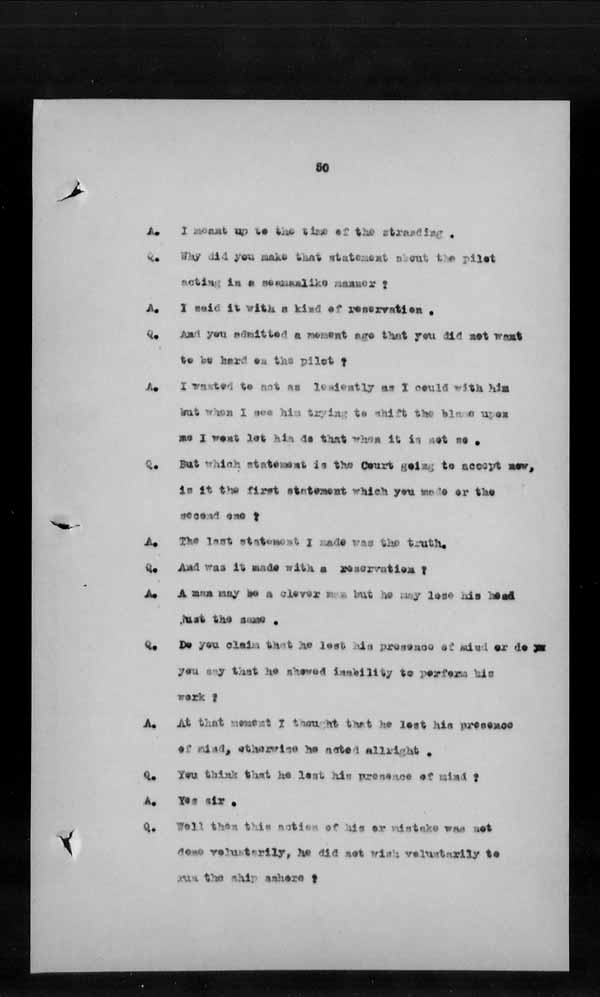Wrecks, Casualties and Salvage - Formal Investigations - S.S. URANIA