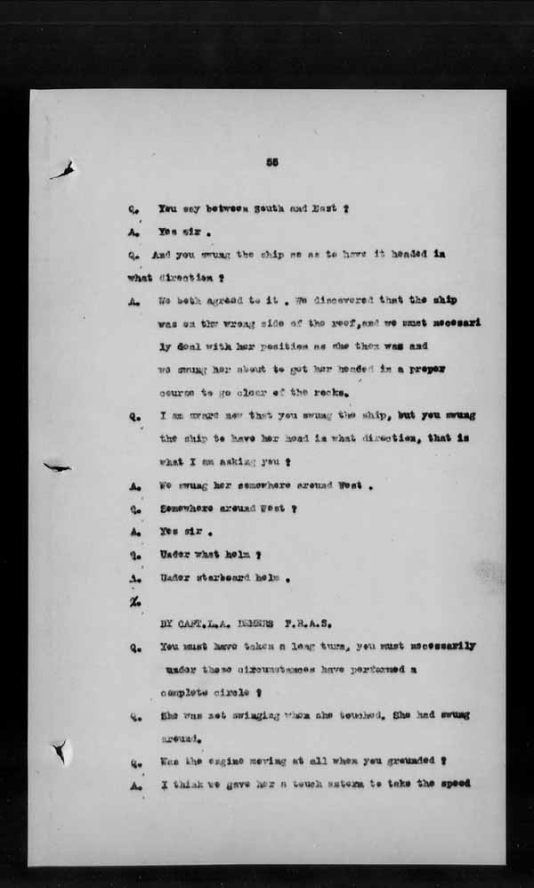 Wrecks, Casualties and Salvage - Formal Investigations - S.S. URANIA