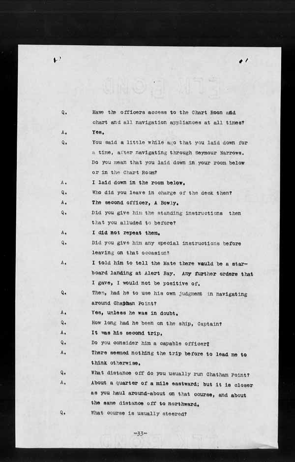 Wrecks, Casualties and Salvage - Formal Investigations - S.S. VENTURE