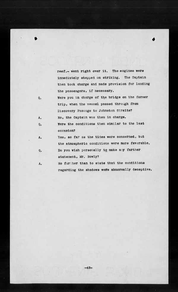 Wrecks, Casualties and Salvage - Formal Investigations - S.S. VENTURE