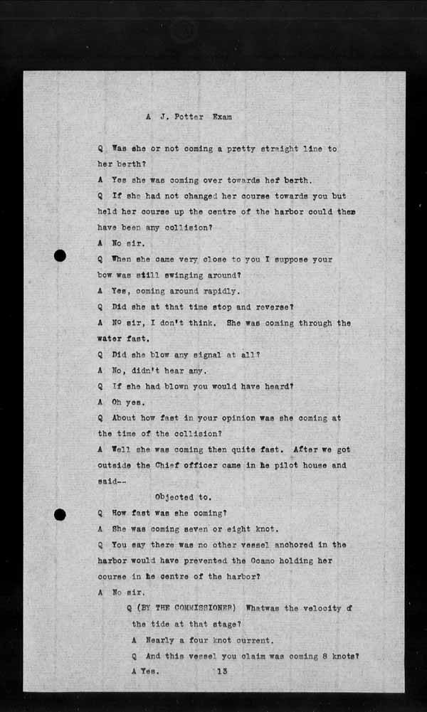 Wrecks, Casualties and Salvage - Formal Investigations - Collision Between S.S. YARMOUTH and S.S. OCAMO