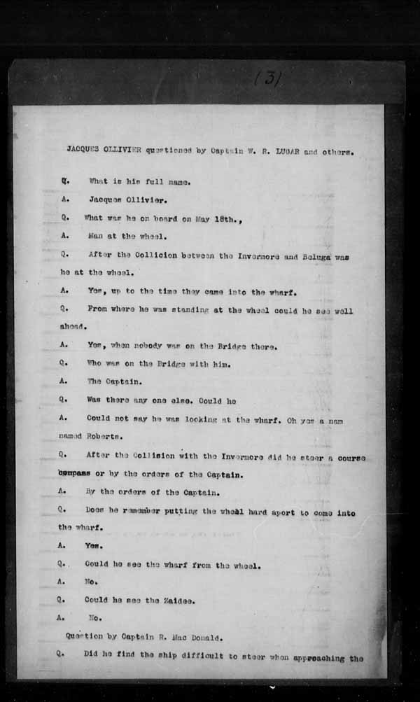 Wrecks, Casualties and Salvage - Formal Investigations - Collision Between S.S. BELUGA and INVERMORE