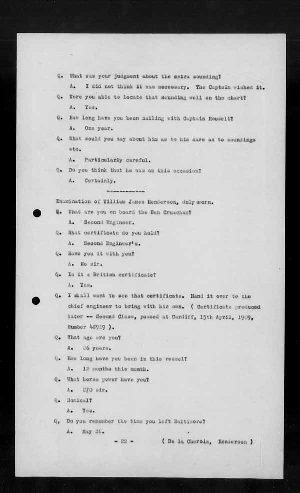Wrecks, Casualties and Salvage - Formal Investigations - S.S. BEN CRUACHAN