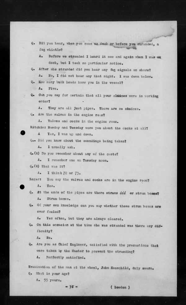 Wrecks, Casualties and Salvage - Formal Investigations - S.S. BEN CRUACHAN