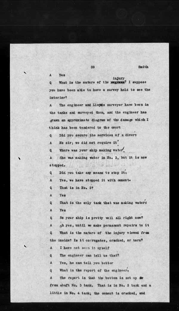 Wrecks, Casualties and Salvage - Formal Investigations - S.S. CROWN of CASTILE
