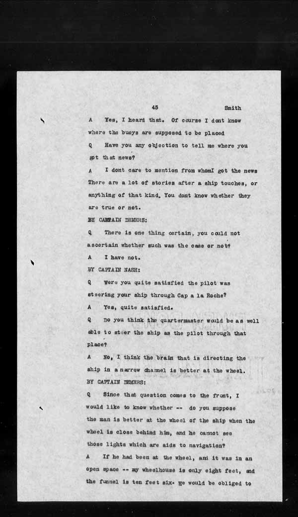 Wrecks, Casualties and Salvage - Formal Investigations - S.S. CROWN of CASTILE