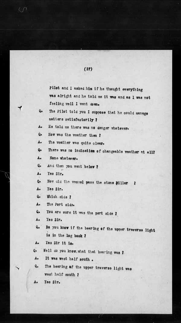 Wrecks, Casualties and Salvage - Formal Investigations - S.S. BELLONA