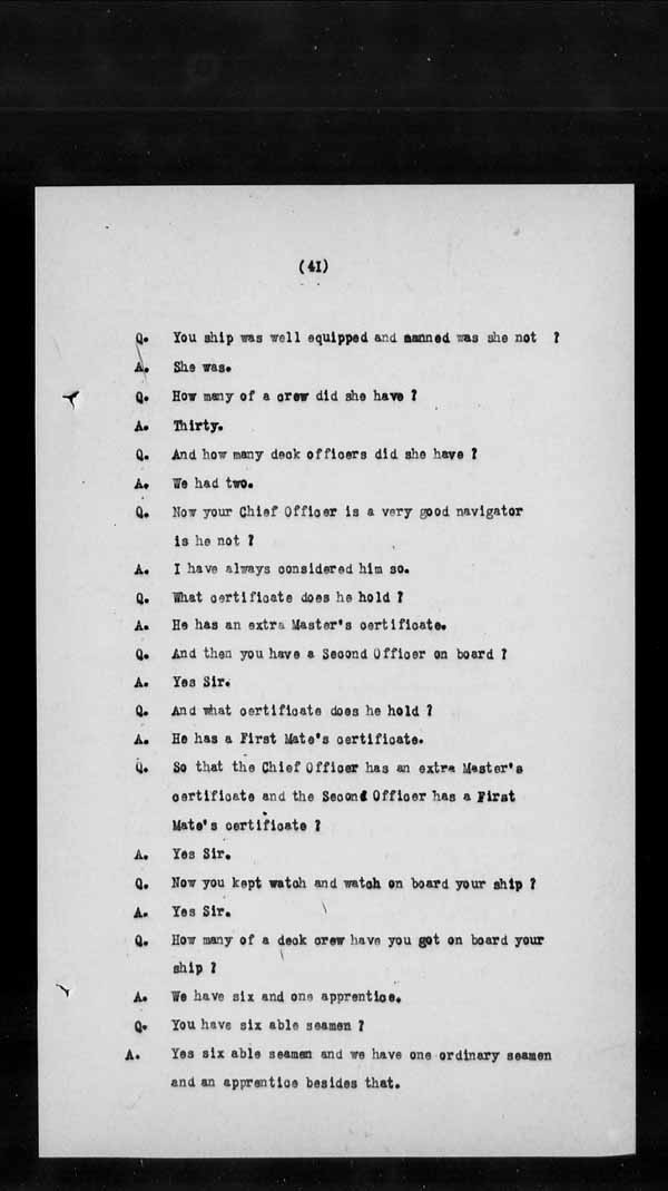 Wrecks, Casualties and Salvage - Formal Investigations - S.S. BELLONA