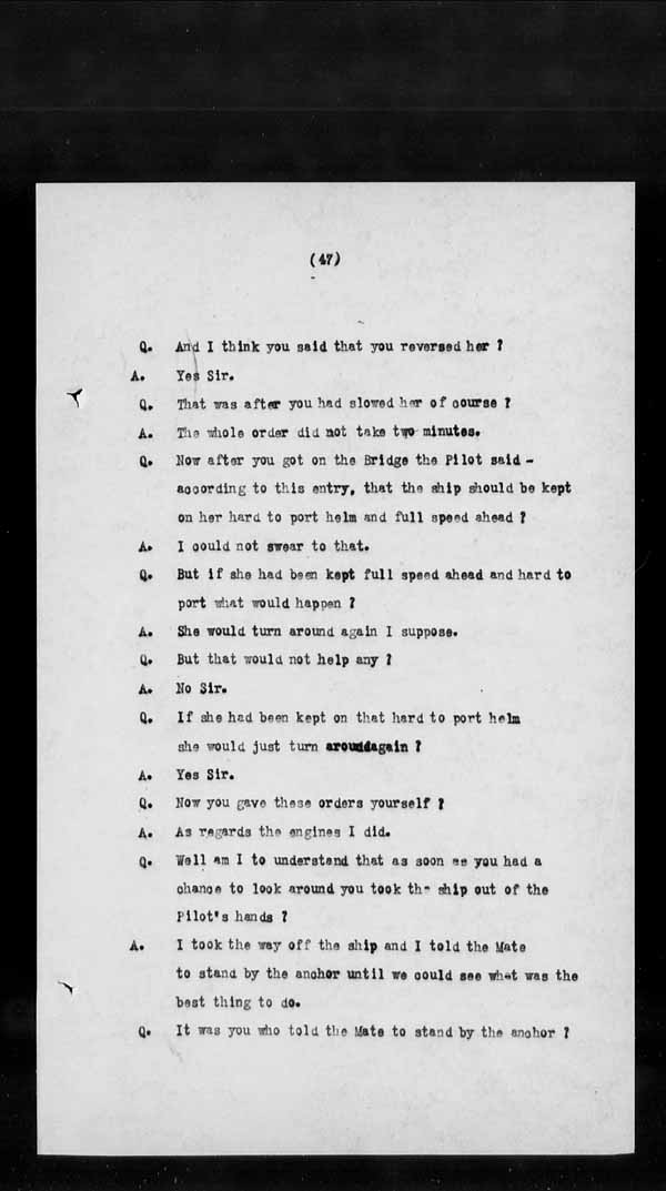 Wrecks, Casualties and Salvage - Formal Investigations - S.S. BELLONA