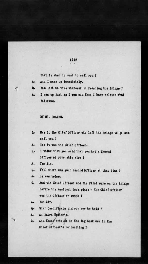 Wrecks, Casualties and Salvage - Formal Investigations - S.S. BELLONA
