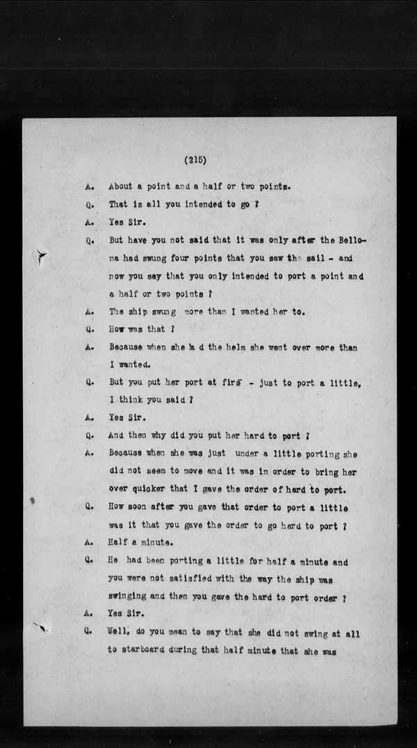 Wrecks, Casualties and Salvage - Formal Investigations - S.S. BELLONA