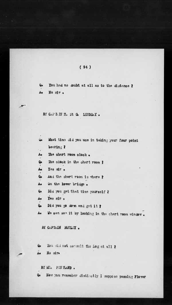 Wrecks, Casualties and Salvage - Formal Investigations - S.S. BENGORE HEAD