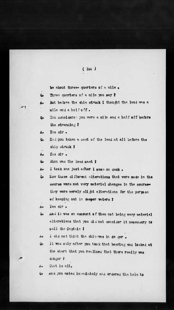 Wrecks, Casualties and Salvage - Formal Investigations - S.S. BENGORE HEAD