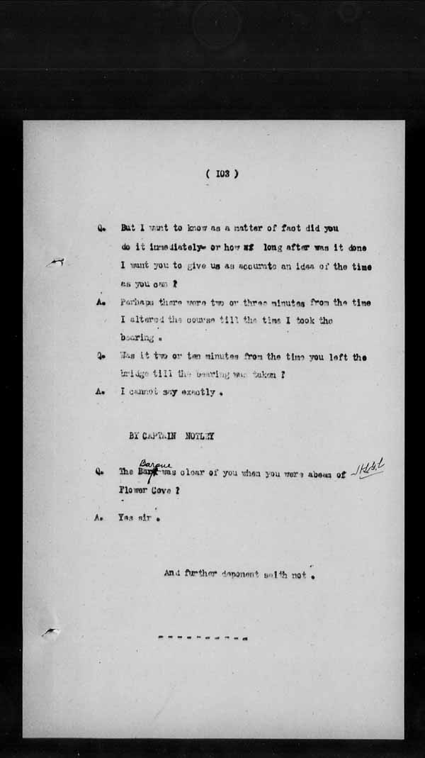 Wrecks, Casualties and Salvage - Formal Investigations - S.S. BENGORE HEAD