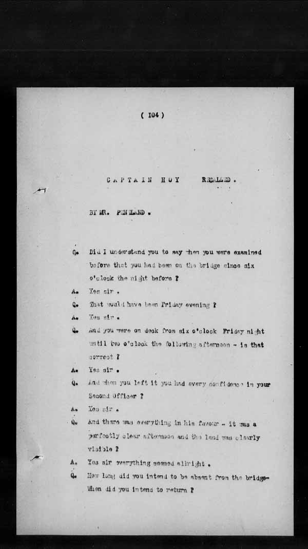 Wrecks, Casualties and Salvage - Formal Investigations - S.S. BENGORE HEAD