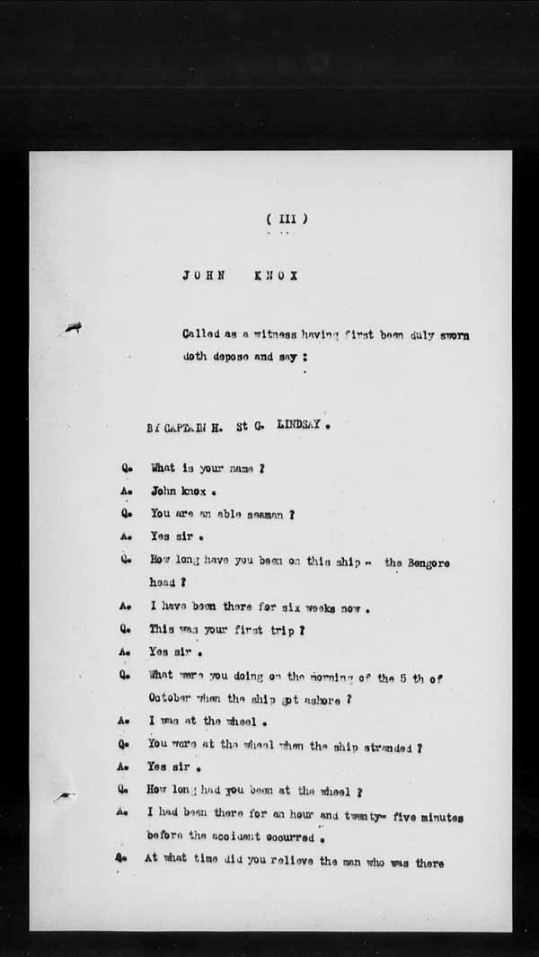 Wrecks, Casualties and Salvage - Formal Investigations - S.S. BENGORE HEAD