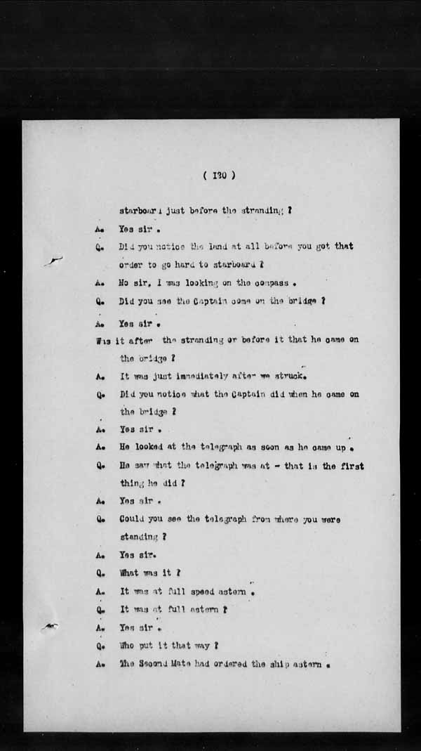 Wrecks, Casualties and Salvage - Formal Investigations - S.S. BENGORE HEAD