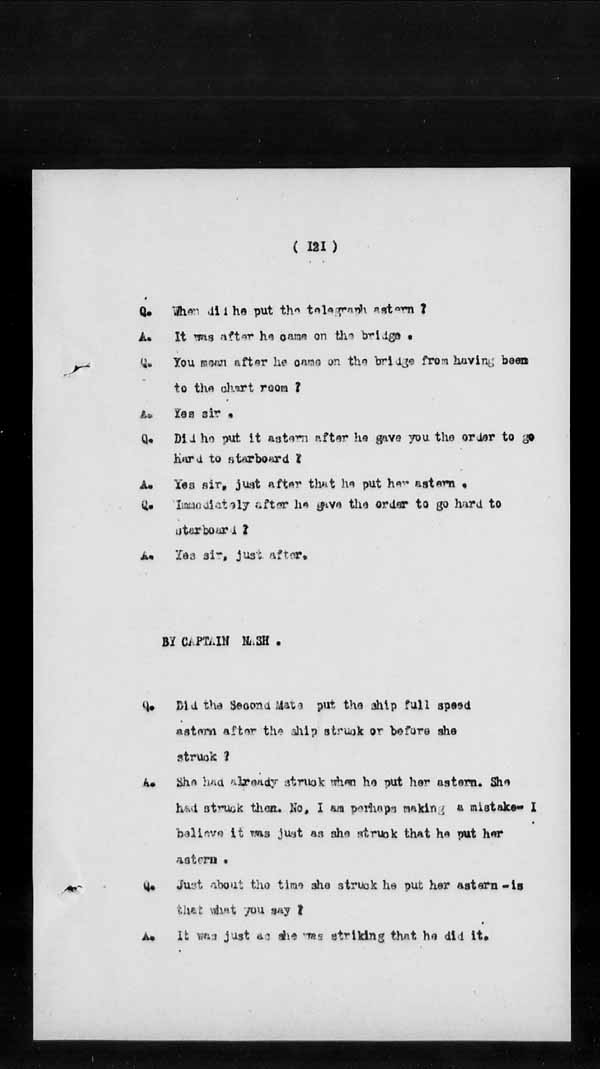 Wrecks, Casualties and Salvage - Formal Investigations - S.S. BENGORE HEAD