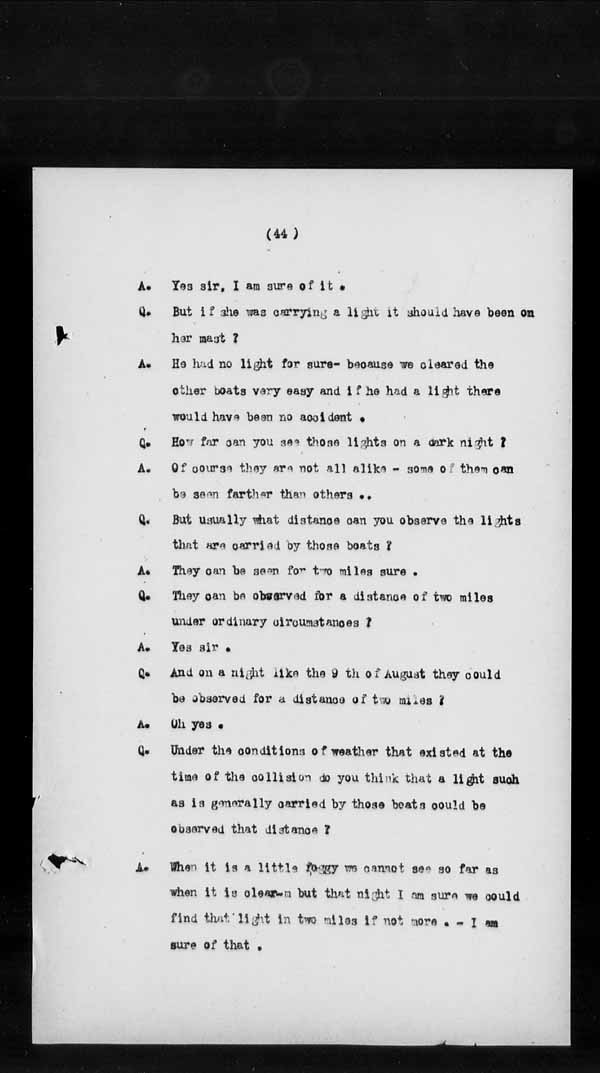 Wrecks, Casualties and Salvage - Formal Investigations - Collision Between S.S. CANADA and Fishing boat