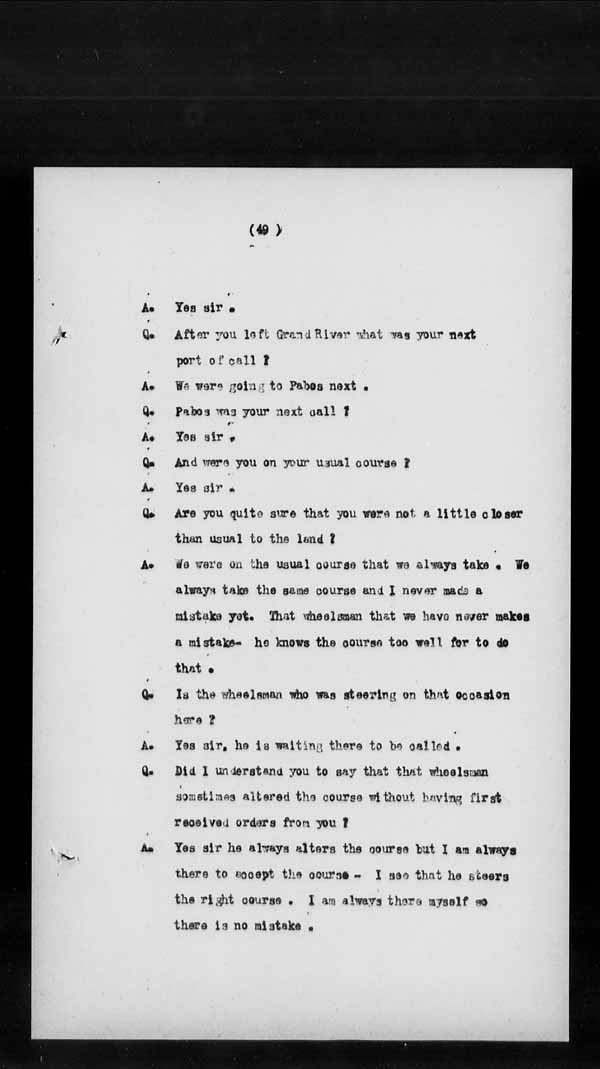 Wrecks, Casualties and Salvage - Formal Investigations - Collision Between S.S. CANADA and Fishing boat
