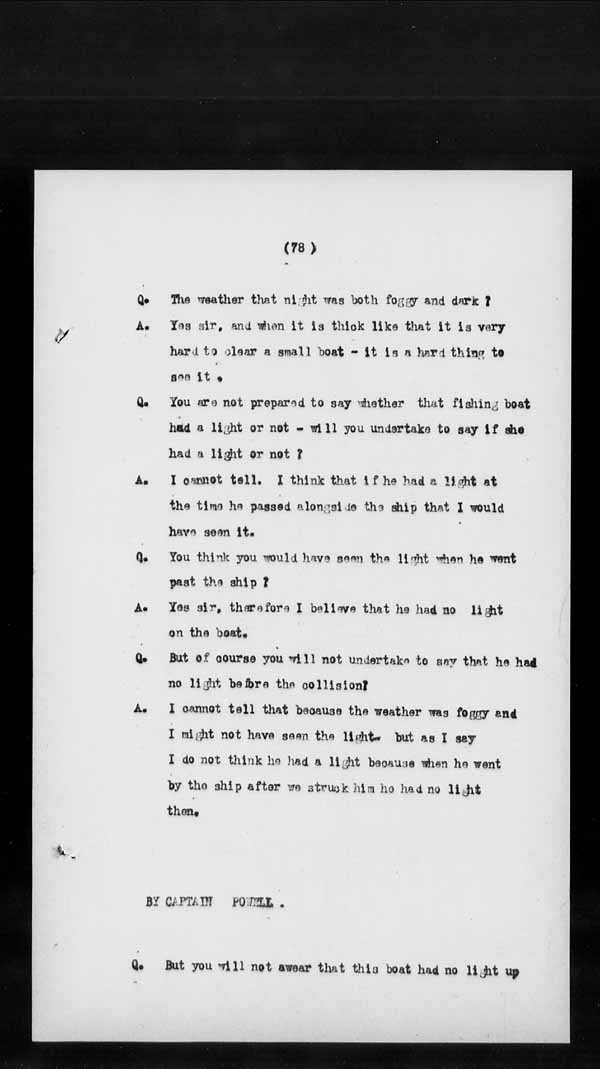 Wrecks, Casualties and Salvage - Formal Investigations - Collision Between S.S. CANADA and Fishing boat