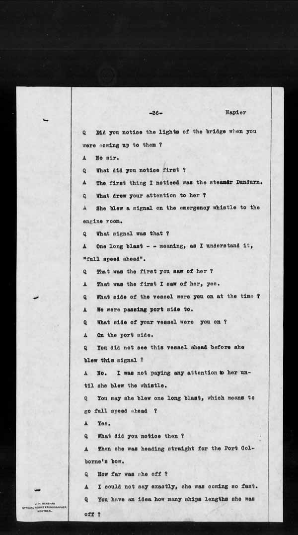 Wrecks, Casualties and Salvage - Formal Investigations - Collision Between S.S. DUNDURN and S.S. PORT COLBORNE