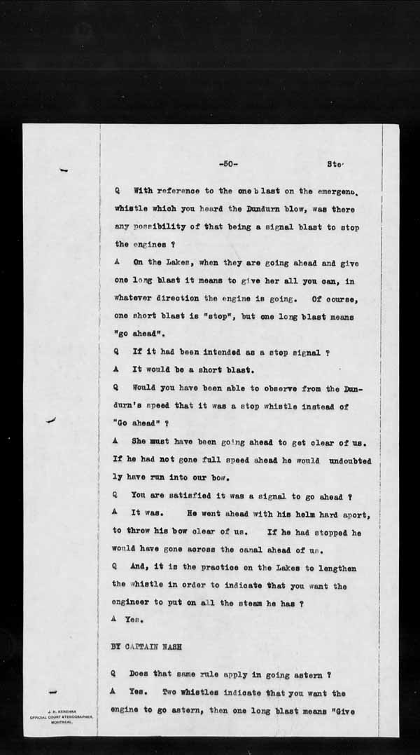 Wrecks, Casualties and Salvage - Formal Investigations - Collision Between S.S. DUNDURN and S.S. PORT COLBORNE