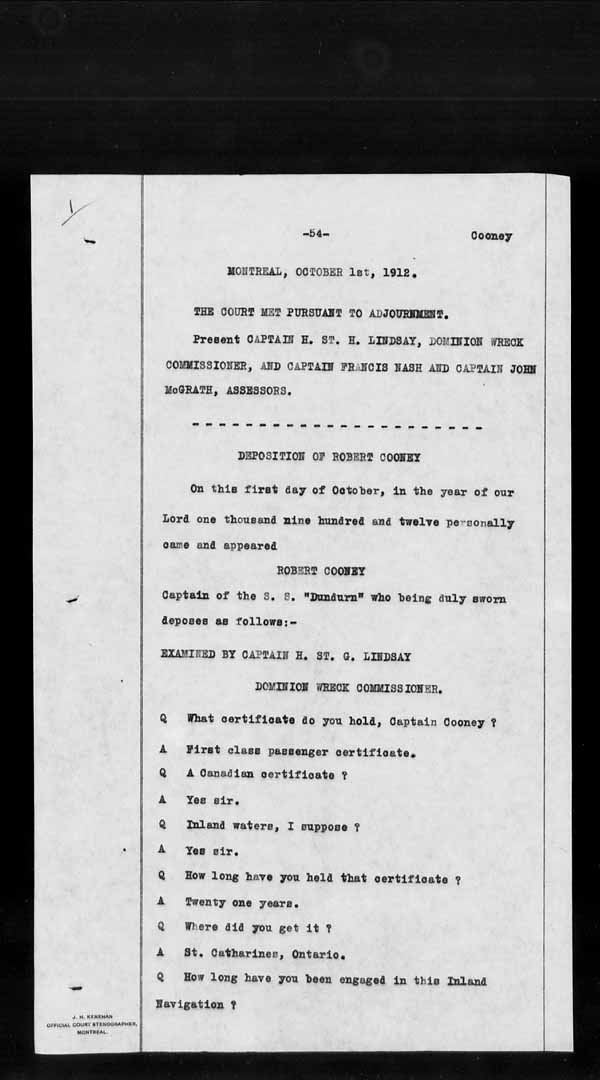 Wrecks, Casualties and Salvage - Formal Investigations - Collision Between S.S. DUNDURN and S.S. PORT COLBORNE