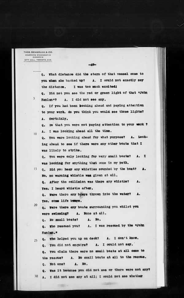 Wrecks, Casualties and Salvage - Formal Investigations - S.S. JOHN HANLAN and CECILIA
