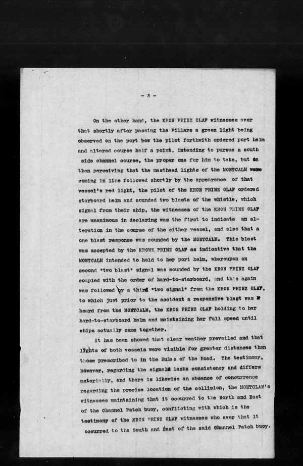 Wrecks, Casualties and Salvage - Formal Investigations - Collision Between S.S. MONTCALM and S.S. PRINZ OLAF [KRONPRINZ OLAF]