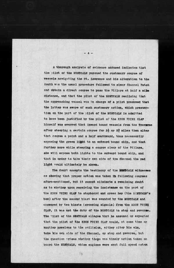 Wrecks, Casualties and Salvage - Formal Investigations - Collision Between S.S. MONTCALM and S.S. PRINZ OLAF [KRONPRINZ OLAF]