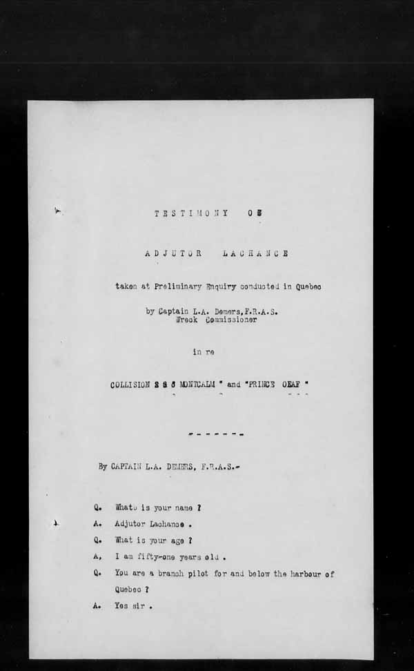 Wrecks, Casualties and Salvage - Formal Investigations - Collision Between S.S. MONTCALM and S.S. PRINZ OLAF [KRONPRINZ OLAF]