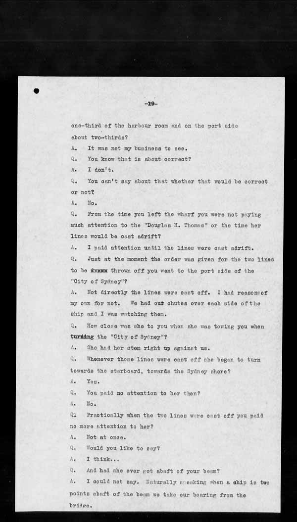 Wrecks, Casualties and Salvage - Formal Investigations - S.S. CITY OF SYDNEY
