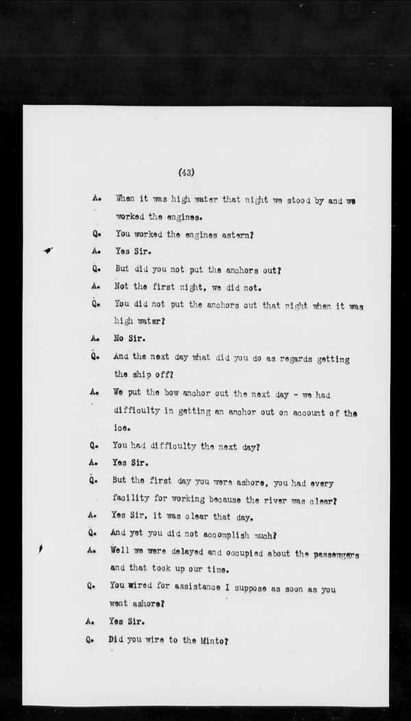 Wrecks, Casualties and Salvage - Formal Investigations - C.G.S. EARL GREY