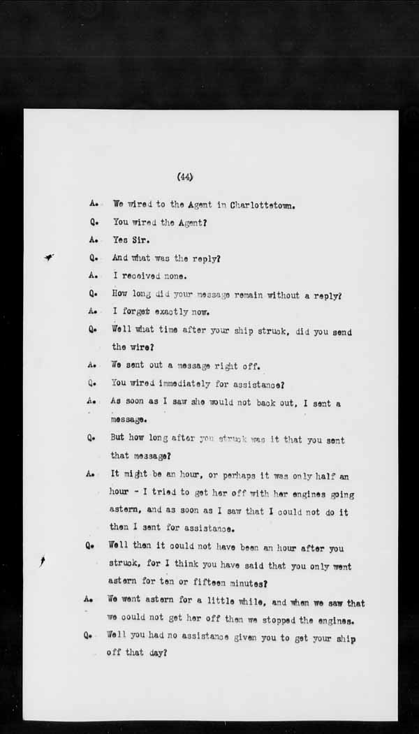 Wrecks, Casualties and Salvage - Formal Investigations - C.G.S. EARL GREY