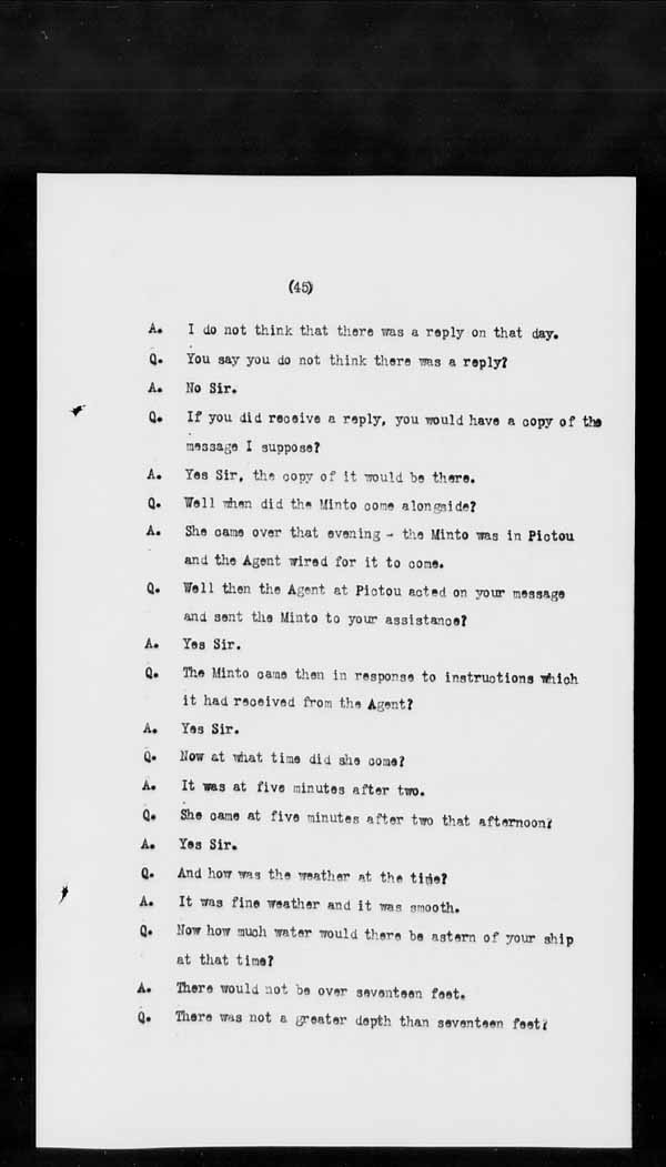Wrecks, Casualties and Salvage - Formal Investigations - C.G.S. EARL GREY