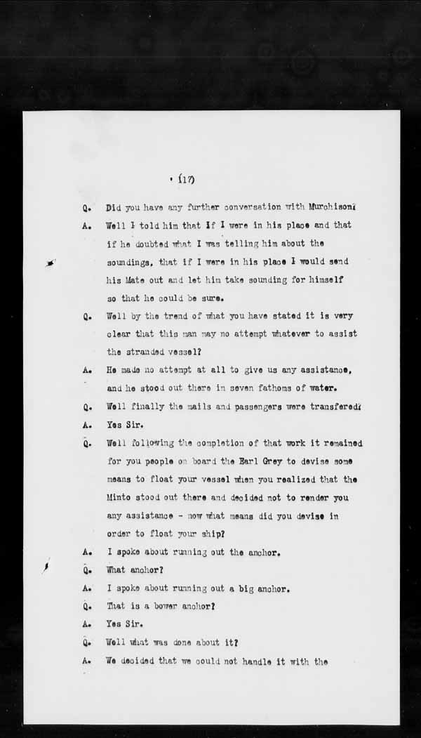 Wrecks, Casualties and Salvage - Formal Investigations - C.G.S. EARL GREY