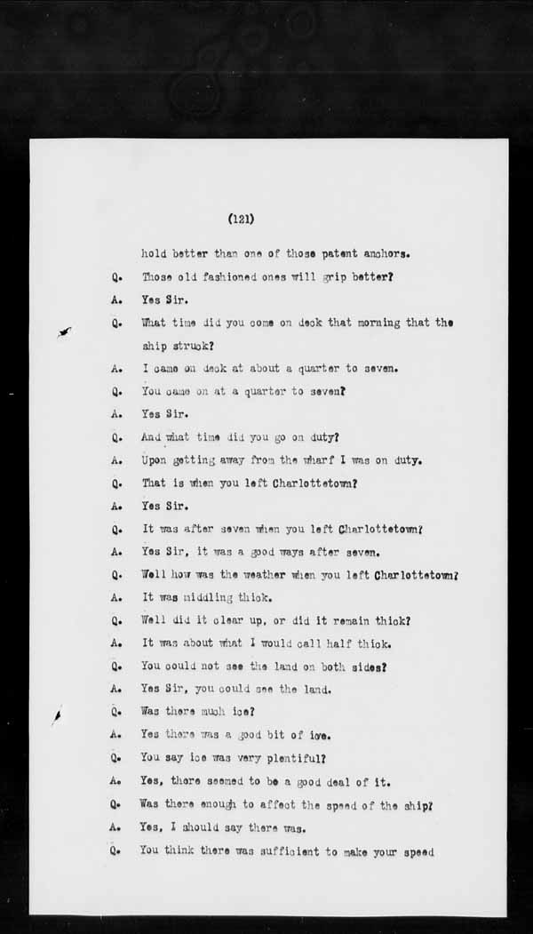Wrecks, Casualties and Salvage - Formal Investigations - C.G.S. EARL GREY